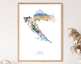 Croatia Print | Croatia Watercolor Print | Croatia Canvas | Croatia Poster | Croatia Map Art | Map of Croatia