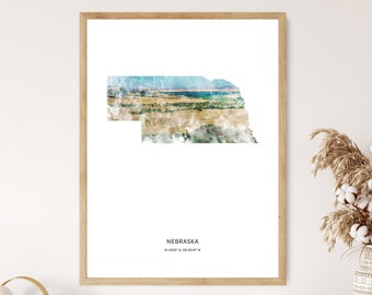 Nebraska Print | Nebraska Watercolor Print | Nebraska Canvas | Nebraska Poster | Nebraska Map Art | Map of Nebraska