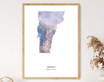 Vermont Print | Vermont Watercolor Print | Vermont Canvas | Vermont Poster | Vermont Map Art | Map of Vermont