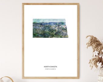 North Dakota Print | North Dakota Watercolor Print | North Dakota Canvas | North Dakota Poster | North Dakota Map Art | Map of North Dakota
