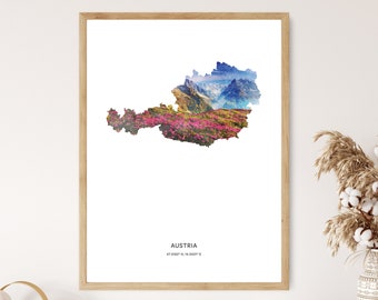 Austria Print | Austria Watercolor Print | Austria Canvas | Austria Poster | Austria Map Art | Map of Austria