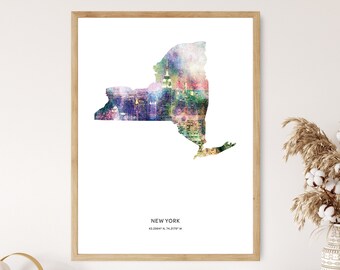 New York Print | New York Watercolor Print | New York Canvas | New York Poster | New York Map Art | Map of New York