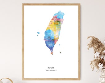 Taiwan Print | Taiwan Watercolor Print | Taiwan Canvas | Taiwan Poster | Taiwan Map Art | Map of Taiwan