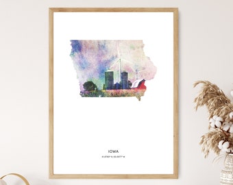 Iowa Print | Iowa Watercolor Print | Iowa Canvas | Iowa Poster | Iowa Map Art | Map of Iowa