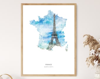 France Print | France Watercolor Print | France Canvas | France Poster | France Map Art | Map of France
