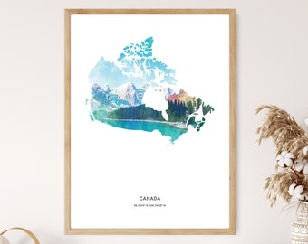 Canada Print | Canada Watercolor Print | Canada Canvas | Canada Poster | Canada Map Art | Map of Canada