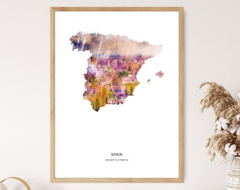 Spain Print | Spain Watercolor Print | Spain Canvas | Spain Poster | Spain Map Art | Map of Spain