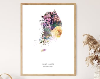 South Korea Print | South Korea Watercolor Print | South Korea Canvas | South Korea Poster | South Korea Map Art | Map of South Korea
