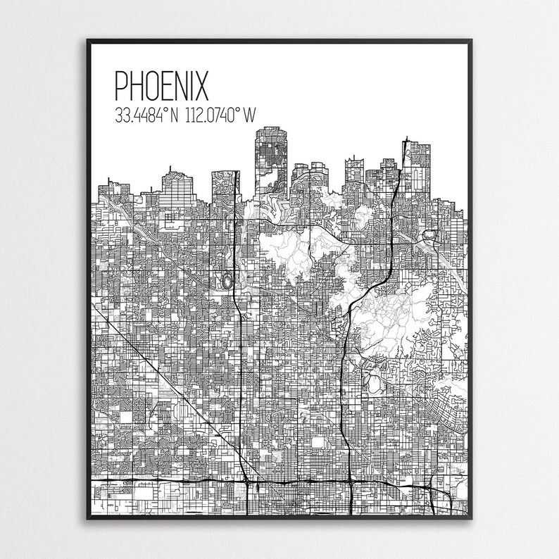 Phoenix Map Print Map of Phoenix Phoenix Canvas Phoenix - Etsy