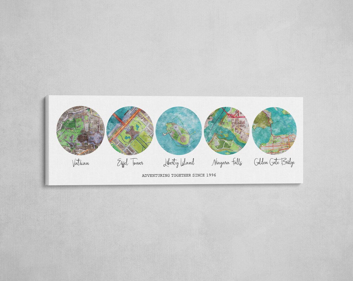 Custom Map Print 5 Locations Personalized Maps Canvas | Etsy