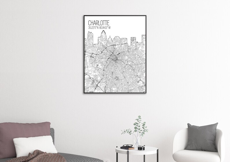 Charlotte North Carolina Charlotte Map Print Charlotte City Skyline Print Map of Charlotte Charlotte Map Poster Charlotte Canvas