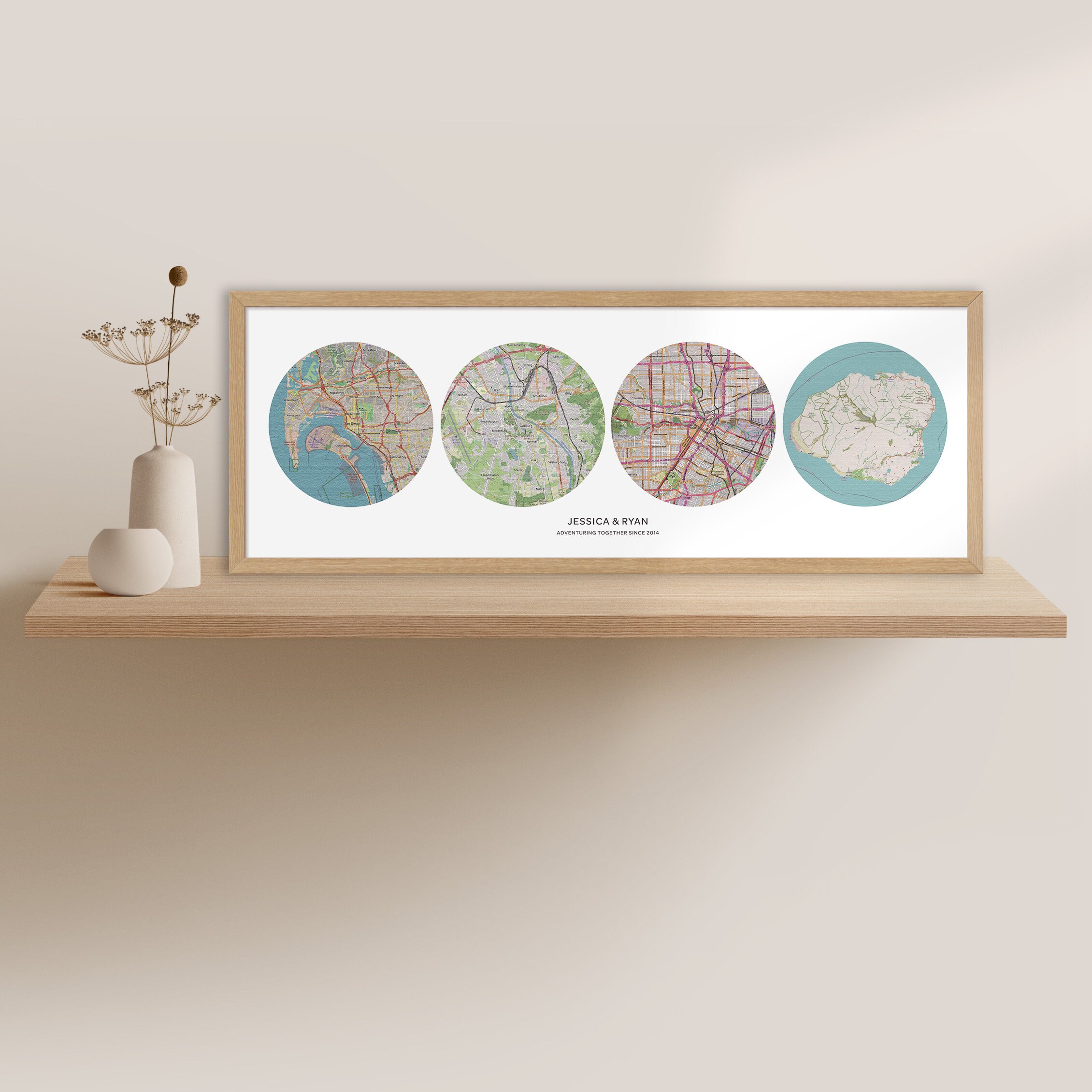 Personalized Map Print 4 Locations | Circles Maps Canvas | Custom Map ...