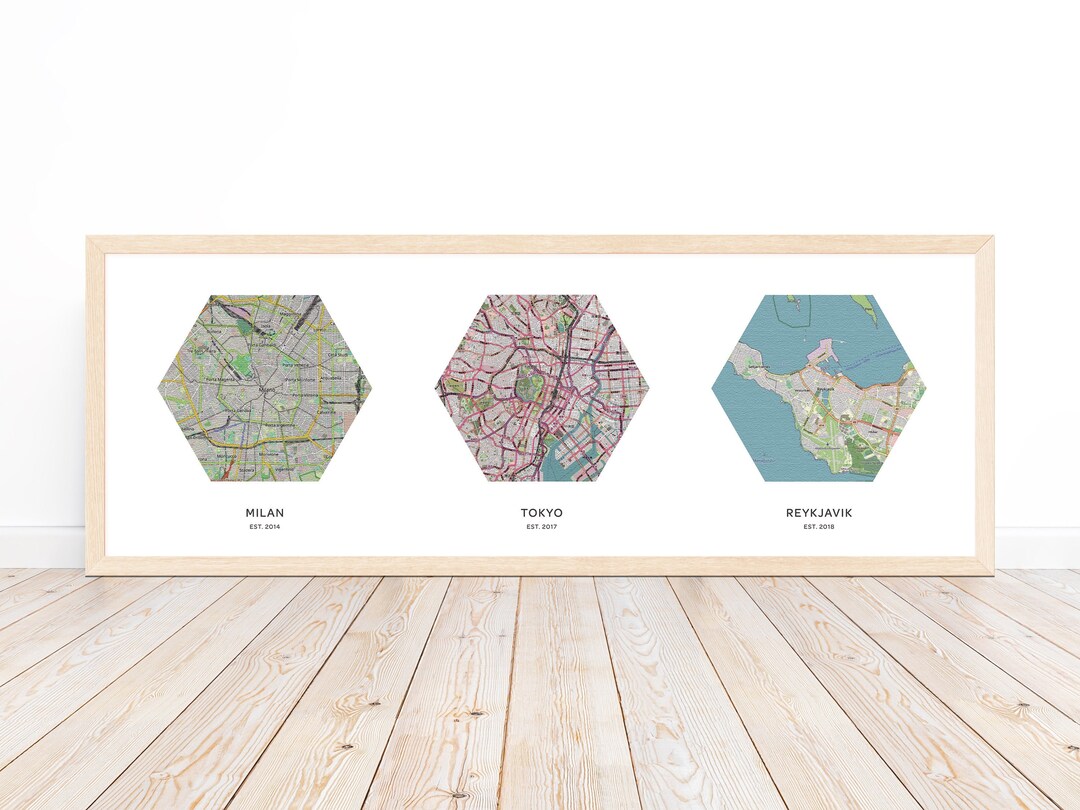 Custom Map Print 3 Locations | Personalized Maps Canvas | Custom Map ...