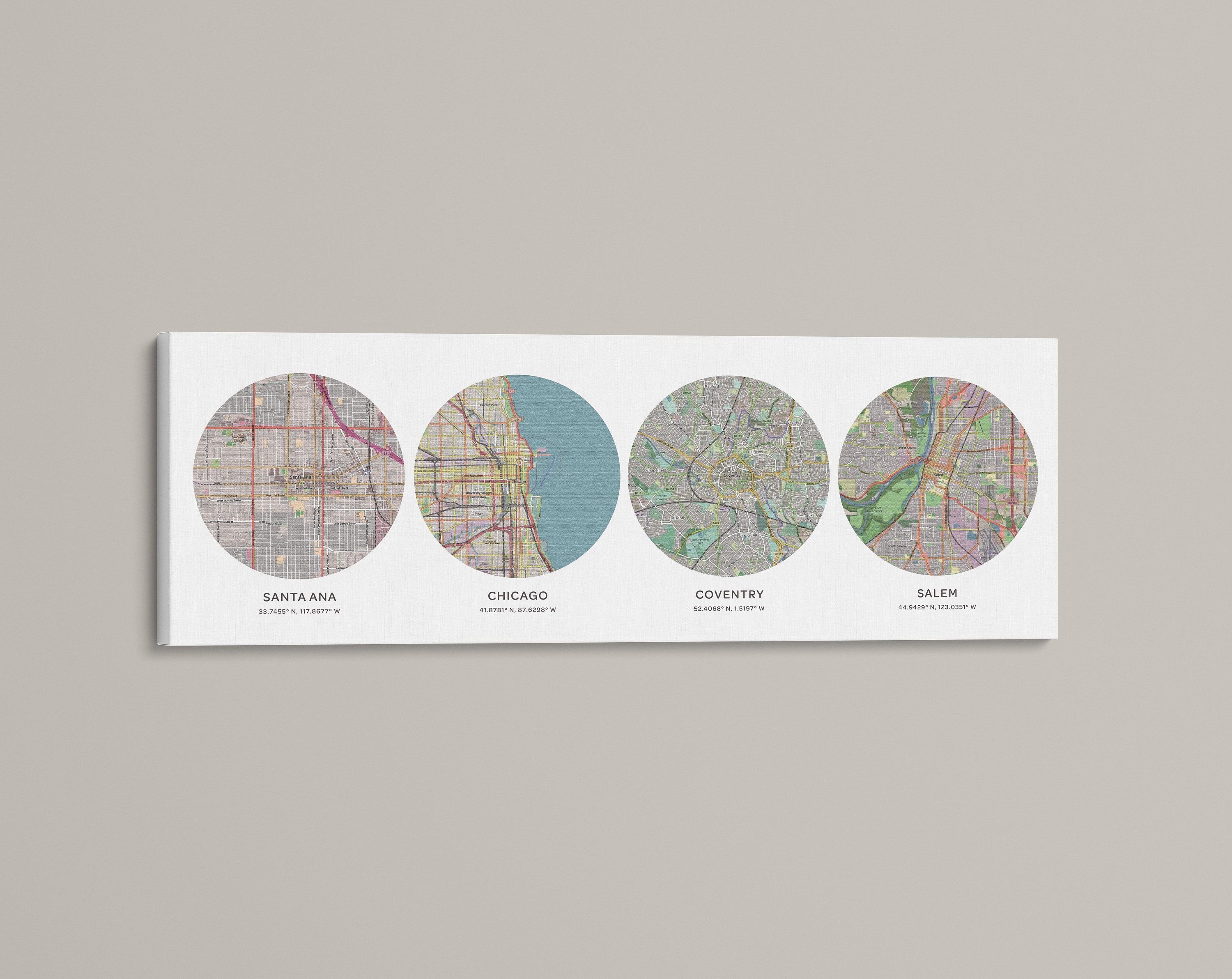 Personalized Map Print 4 Locations | Circles Maps Canvas | Custom Map ...