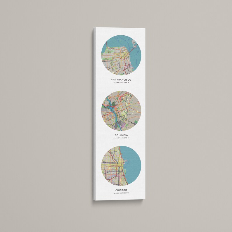 Custom Map Print 3 Locations | Personalized Maps Canvas | Custom Map ...