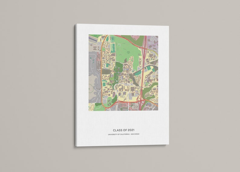 May include: A map of the University of California, San Diego campus with the text "Class of 2021" and "University of California - San Diego".