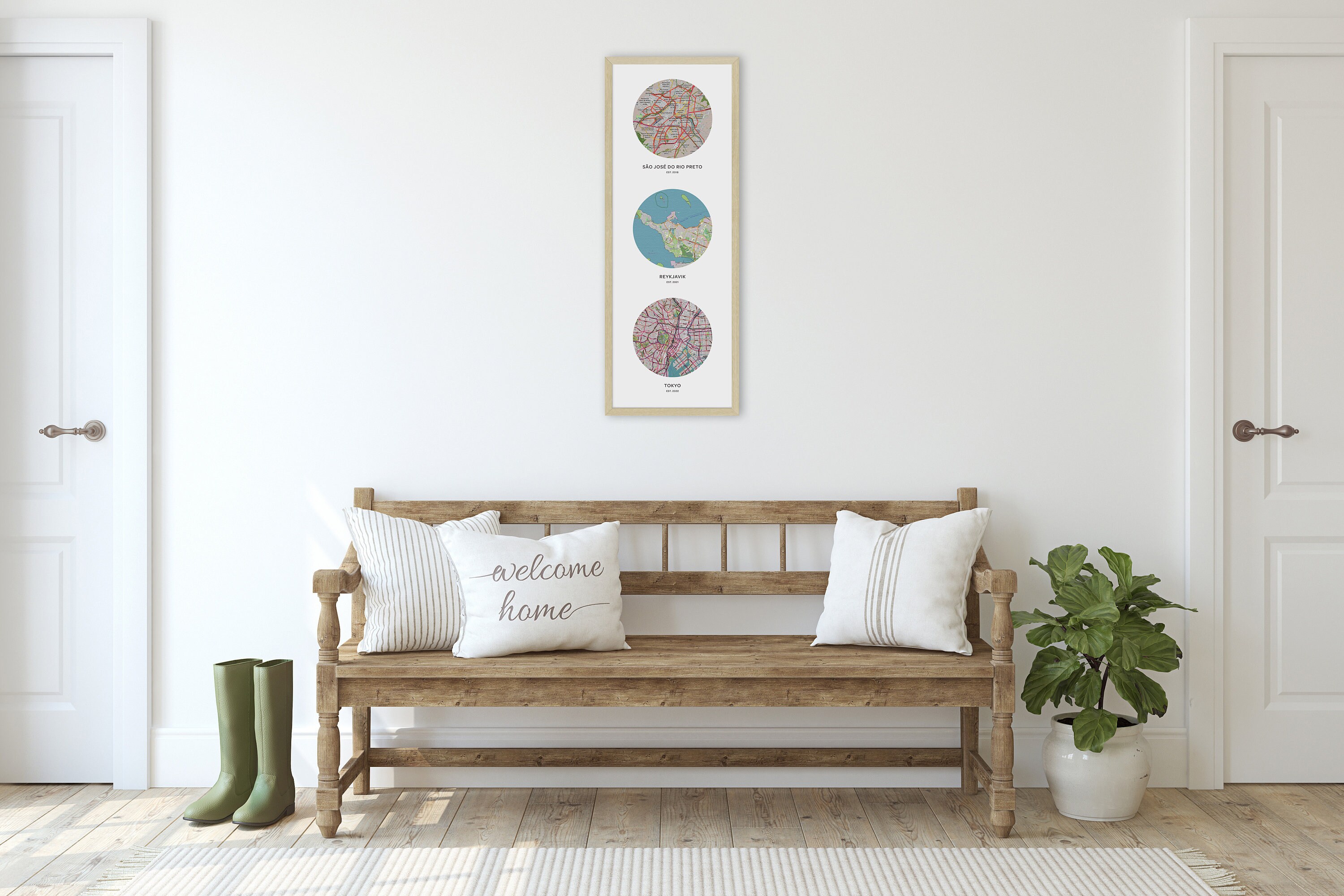 Custom Map Print 3 Locations | Personalized Maps Canvas | Custom Map ...