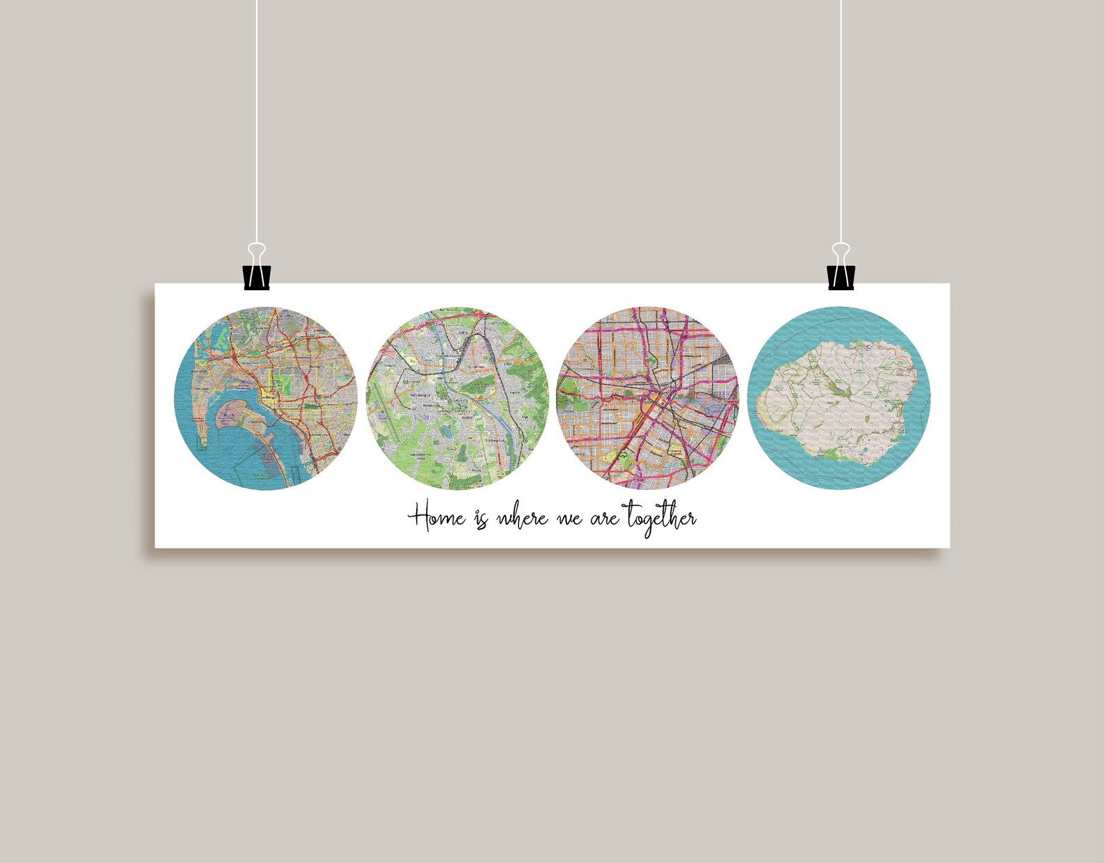 Personalized Map Print 4 Locations Circles Maps Canvas Etsy