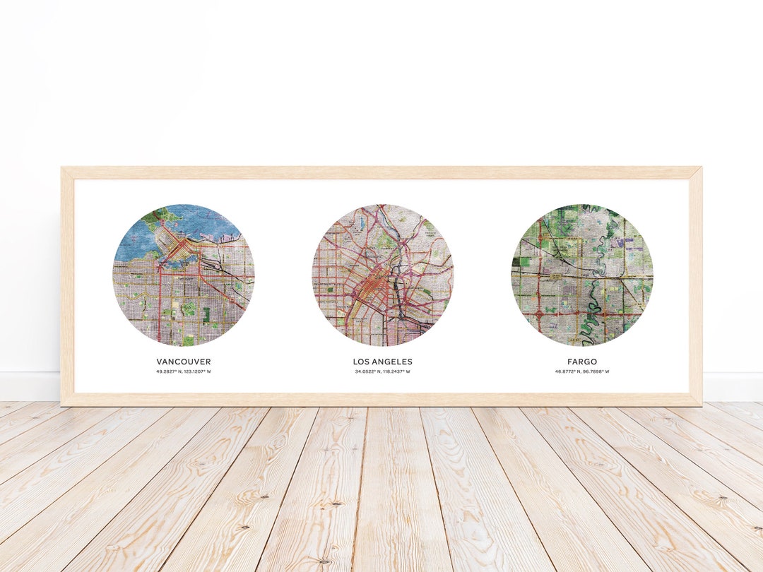 Custom Map Print 3 Locations | Watercolor Maps Canvas | Custom Map ...