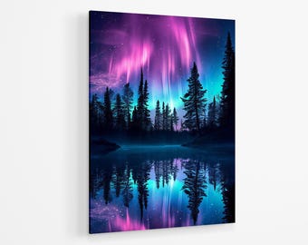 Aurora Acrylic Print | Northern Lights Wall Art Print Acrylic Glass | Aurora Lights Acrylic Poster | Aurora Borealis Over Lake Print