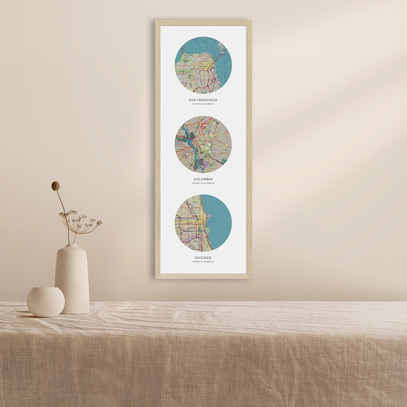 Custom Map Print 3 Locations | Personalized Maps Canvas | Custom Map ...