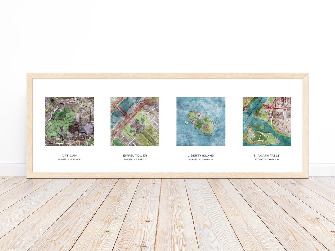 Personalized Map Print 4 Locations | Squares Maps Canvas | Custom Map ...