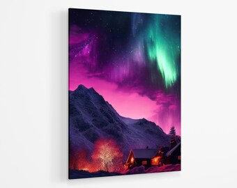 Aurora Acrylic Print | Northern Lights Wall Art Print Acrylic Glass | Aurora Lights Acrylic Poster | Aurora Borealis Over Lake Print