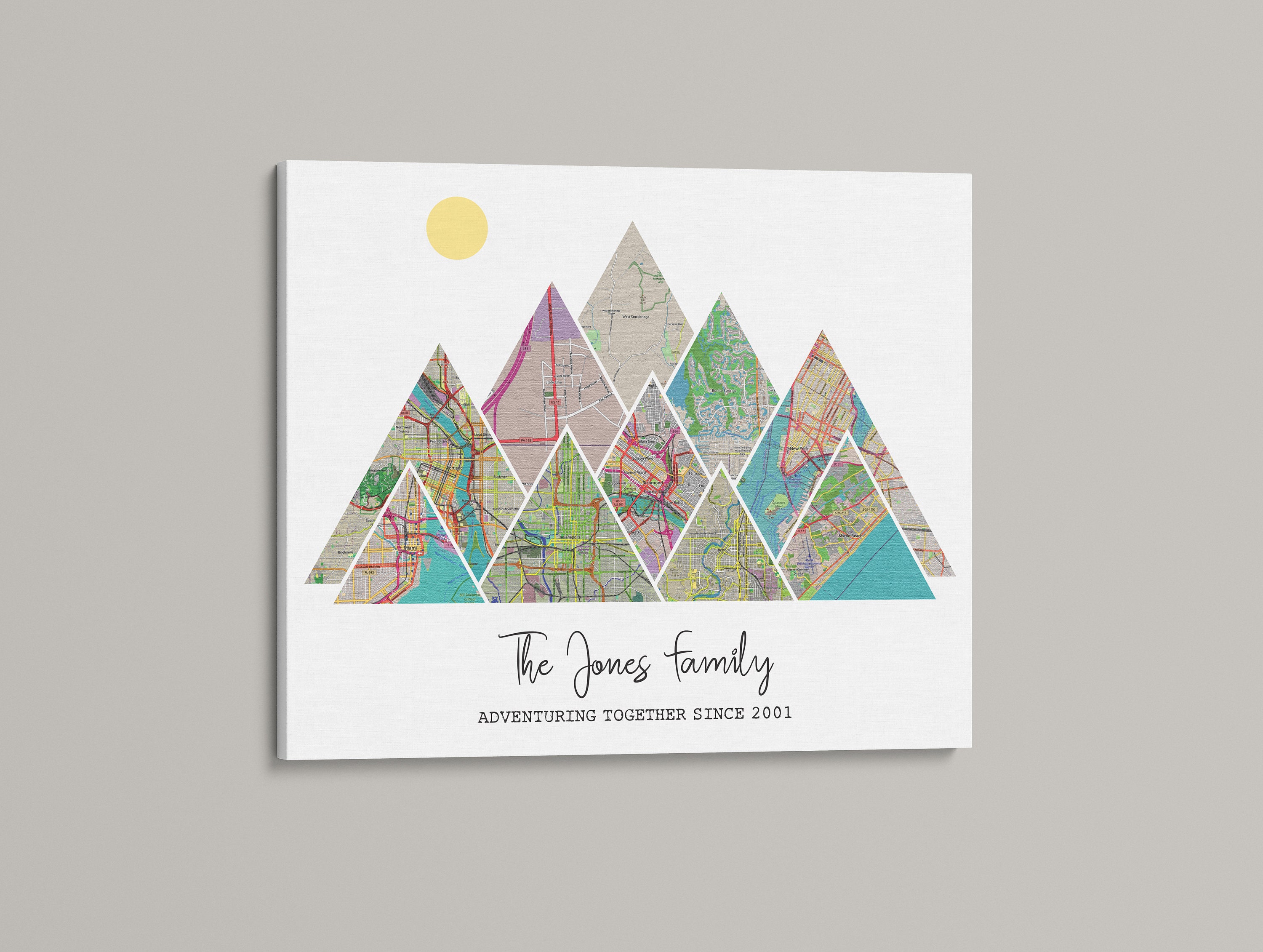 Personalized Mountains Print with Maps Custom Map Canvas Etsy