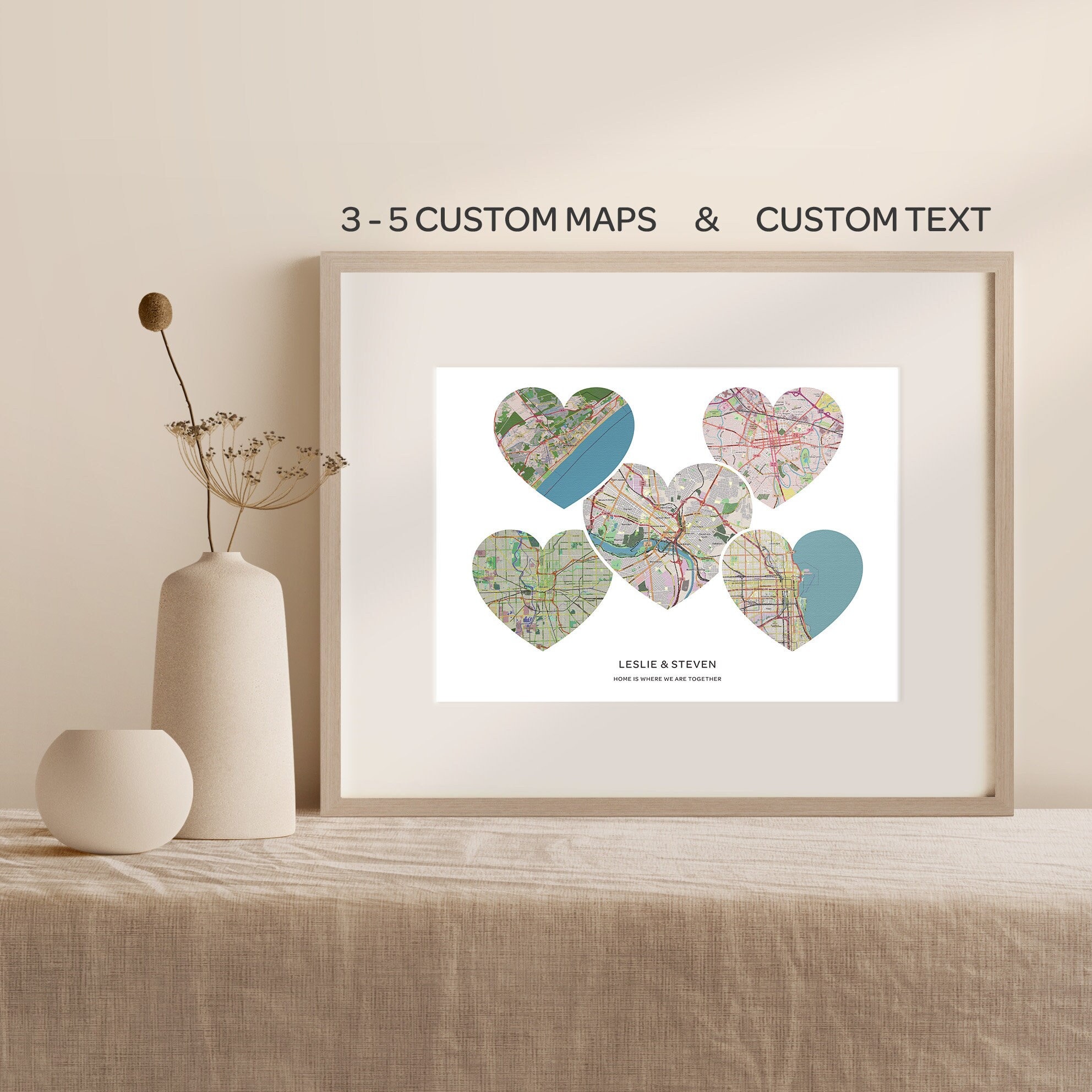 Custom Map Print 3 to 5 Locations | Personalized Map Canvas | Custom ...
