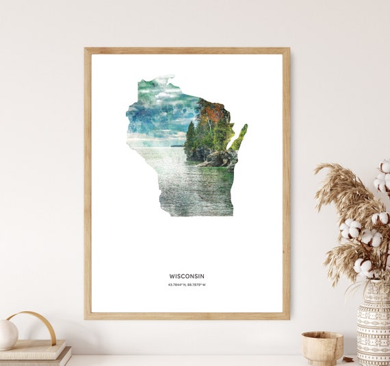 Wisconsin Print | Wisconsin Watercolor Print | Wisconsin Canvas | Wisconsin Poster | Wisconsin Map Art | Map of Wisconsin