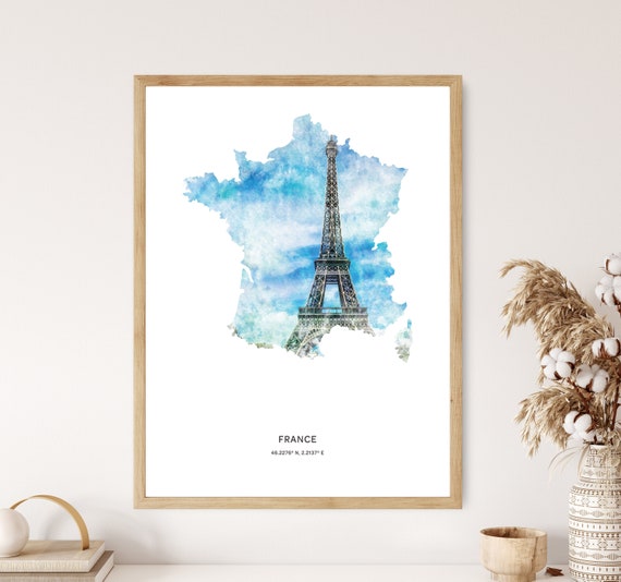France Print | France Watercolor Print | France Canvas | France Poster | France Map Art | Map of France