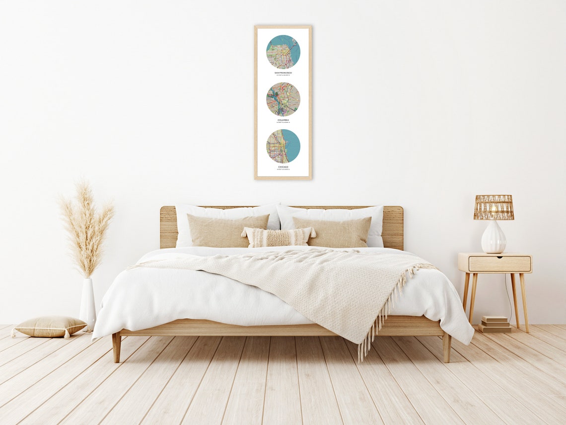 Custom Map Print 3 Locations | Personalized Maps Canvas | Custom Map ...