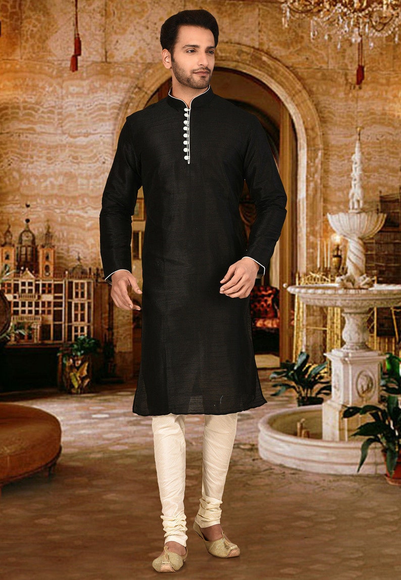 Indian Mens Kurta Pajama Set In Silk Wedding Sherwani Indian Etsy