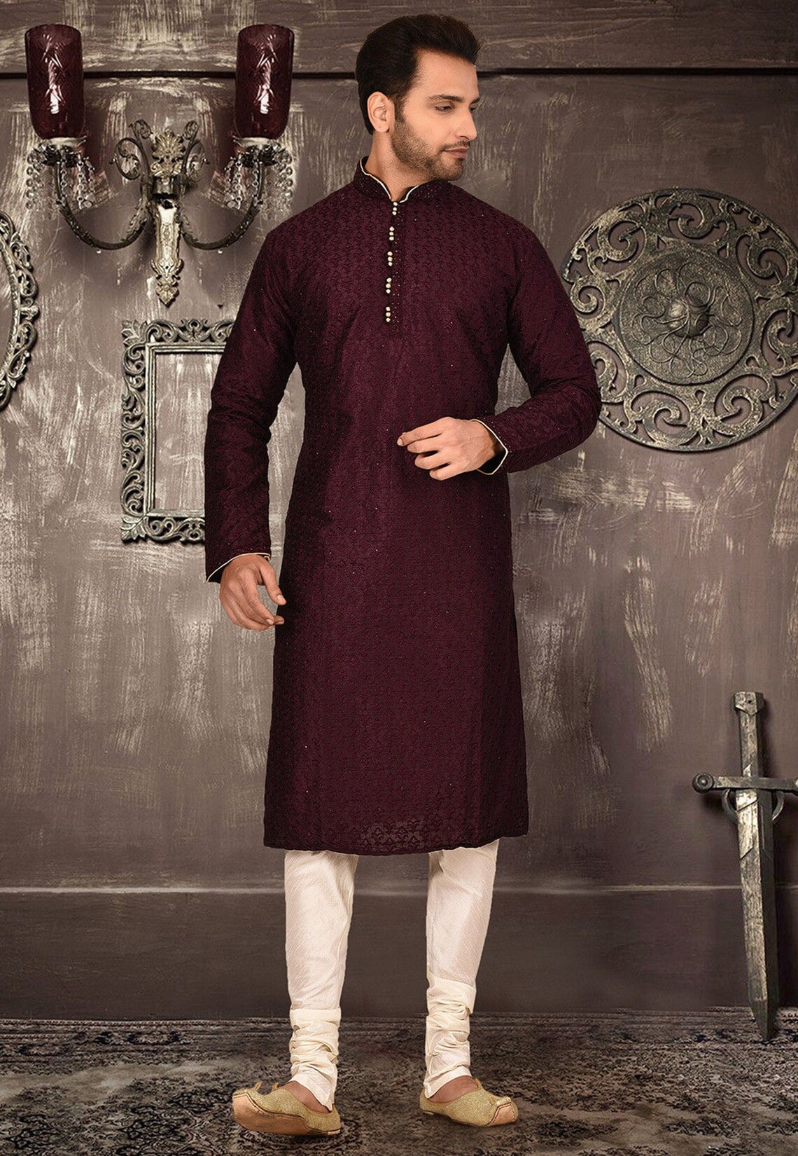 Maroon Kurta Pyjama Bengali Kurta Wedding Kurta Pajama Red Etsy UK