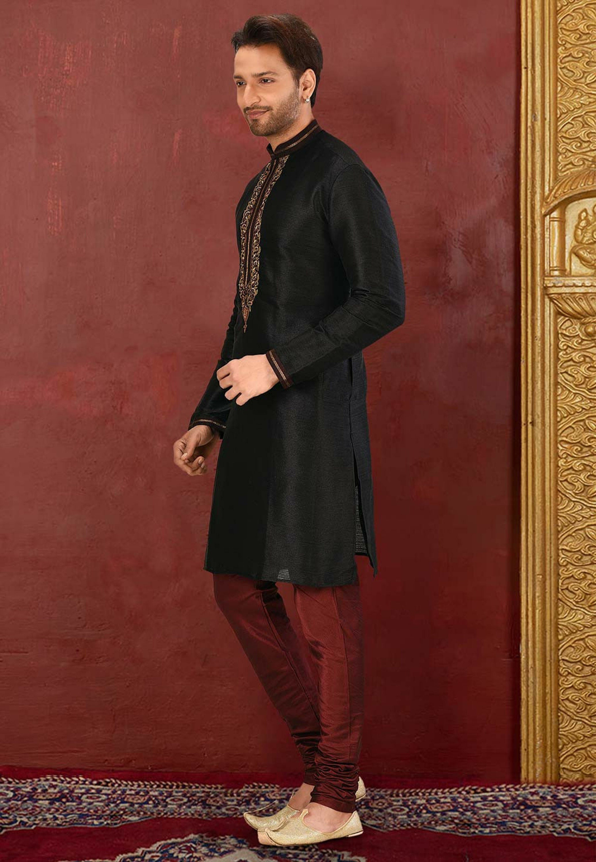 Black Kurta Pajama Bengali Kurta Menpanjabi for Men Peach Kurta Pajama