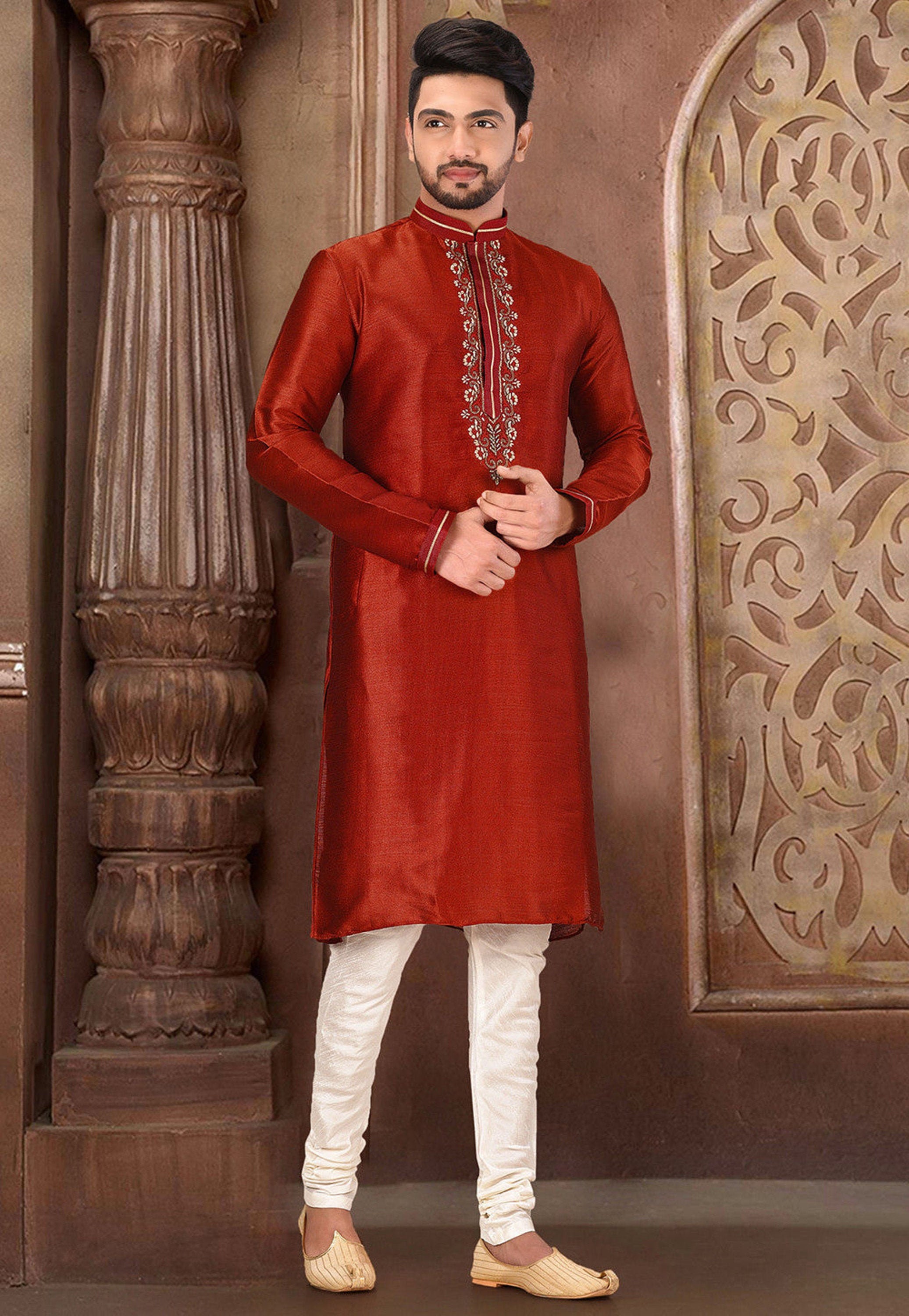 Bengali Kurta Panjabi For Men Red Kurta Pajama Embroidered Canada