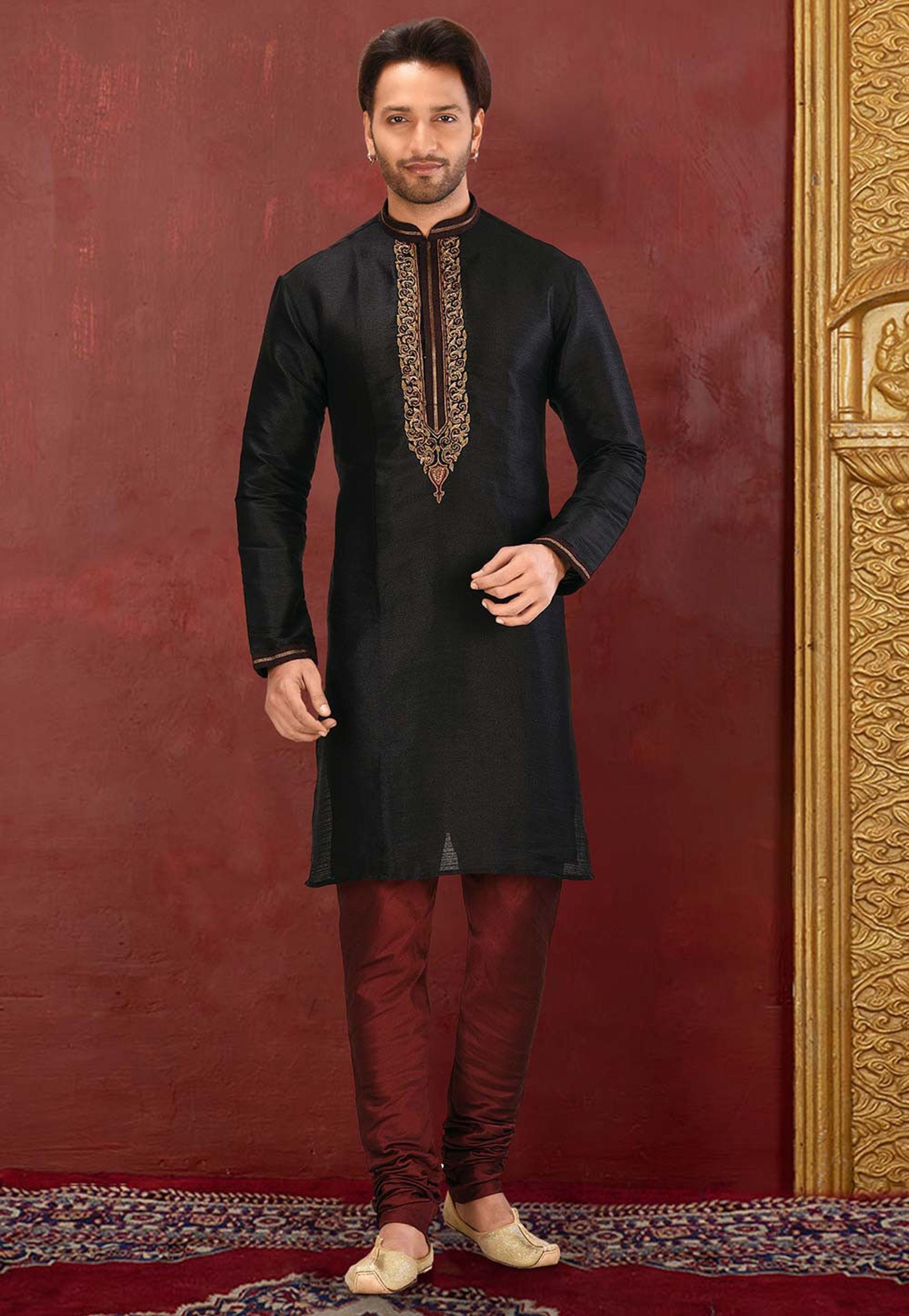Black Kurta Pajama Bengali Kurta Menpanjabi for Men Peach Kurta Pajama