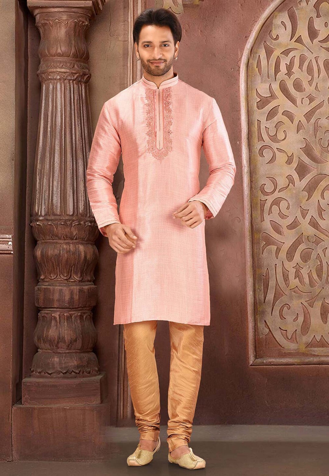 Peach Kurta Pajama Bengali Kurta Panjabi for Men Black Kurta Pajama