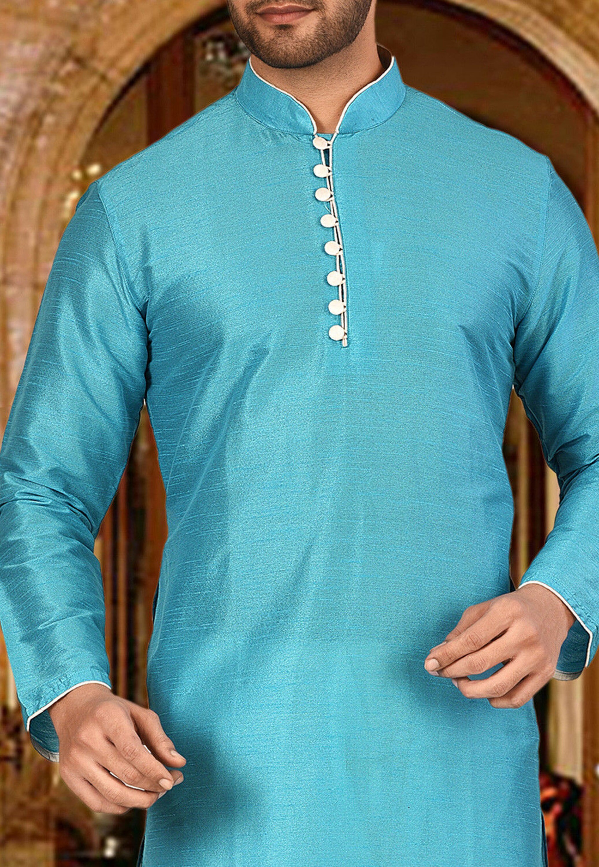 Royal Blue Kurta Pajama Groomsmen Kurta Turquoise Kurta Men Etsy Canada