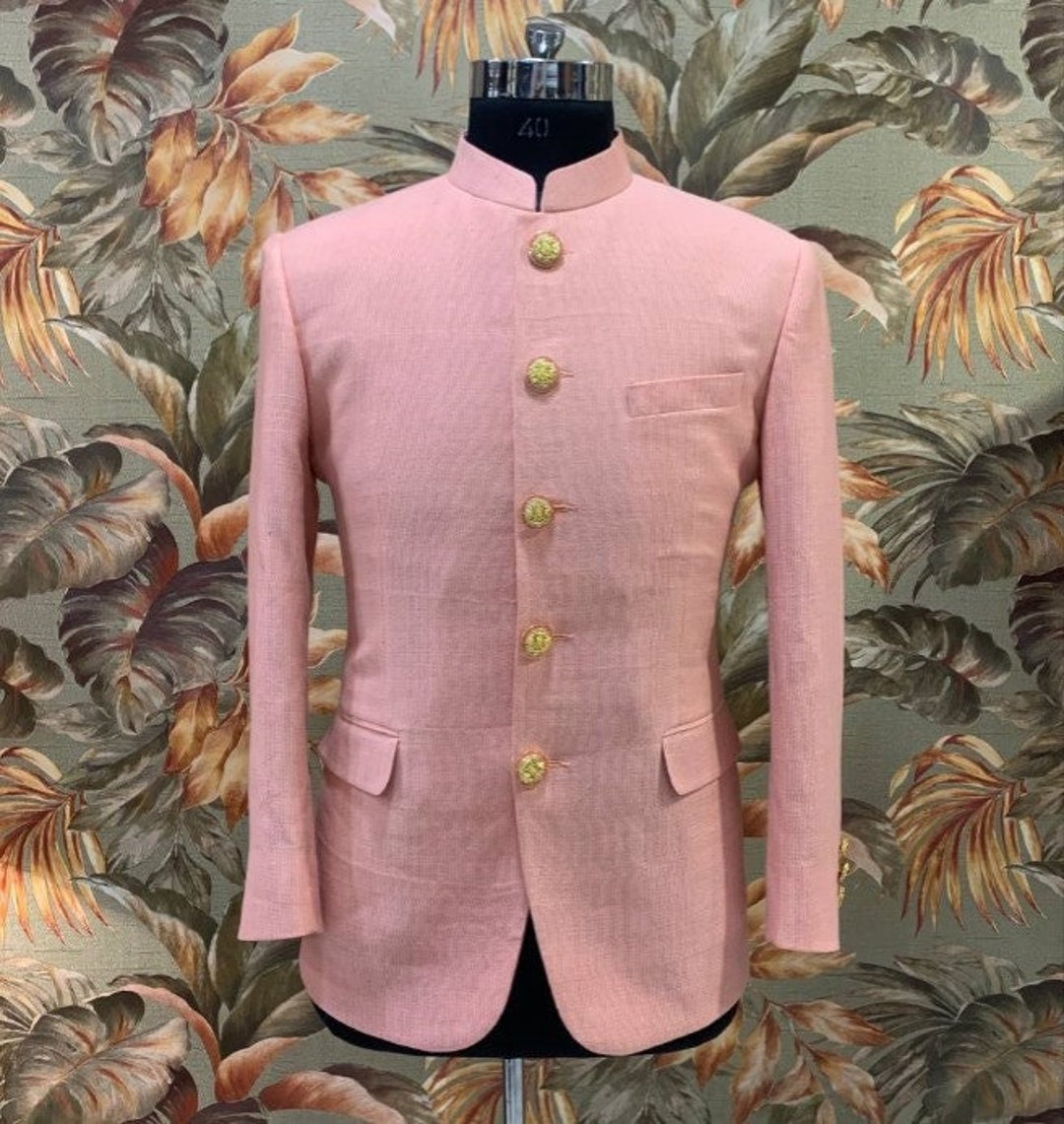 Linen Coat Men Pink Blazer Pink Jodhpuri Pink Bandhgala Pink Etsy