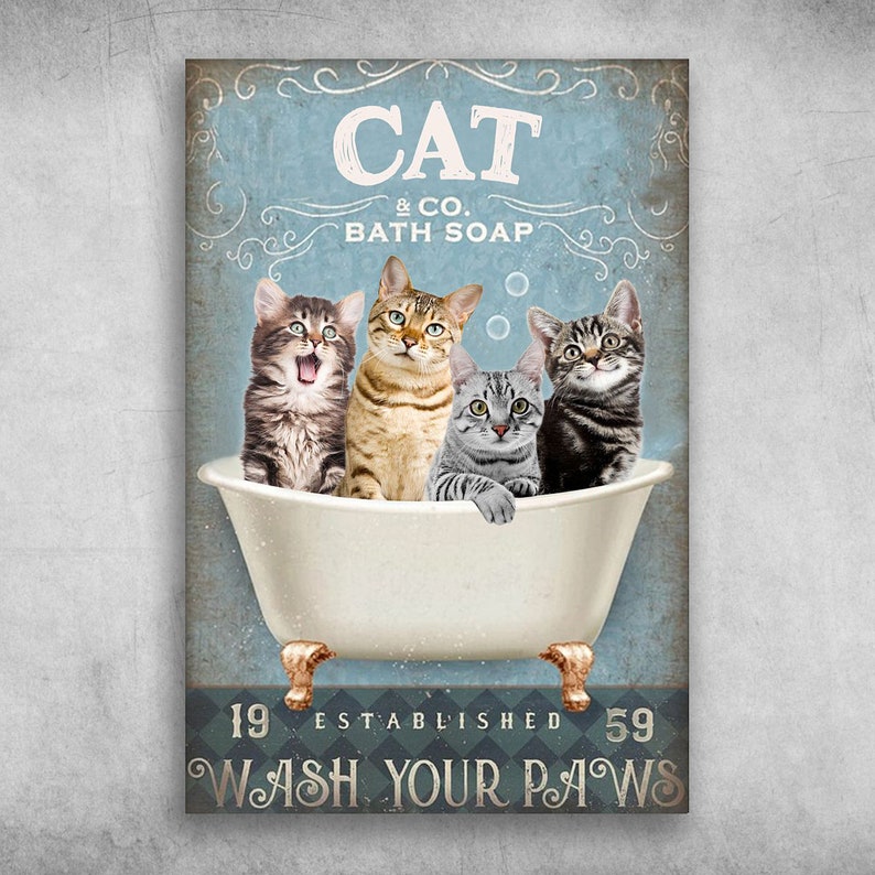 Cat Wash Your Paws Canvas Gallery Wrapped 15 Framed Canvas Etsy