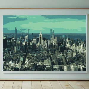 New York City Skyline Art - Stylized Digital Print - Urban Wall Art Decor - Colored NYC Color Illustration