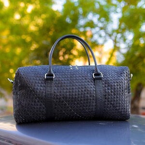 Handgefertigte, luxuriöse, geflochtene, gewebte Ledertasche für Herren und Damen - Große Reisetasche. echtes Leder Gym Seesack