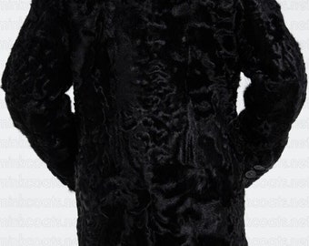 Echte luxe zwarte Perzische lamsbontjas | Handgemaakte luxe jas van echt Perzisch lamsbont