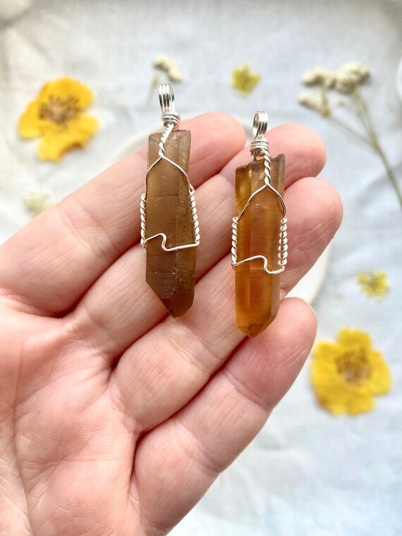 Natural Citrine Pendant Wire Wrapped 