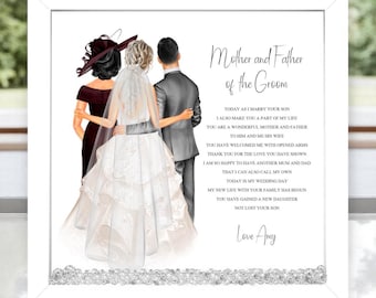 Mother and Father of the Groom from your new daughter-in-law Wedding Day Poem Framed Print, Personalised Wedding Keepsake