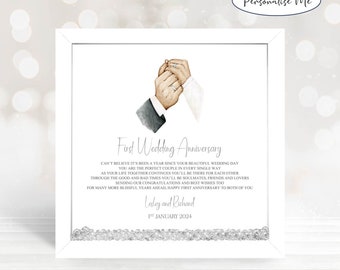 On Your First Wedding Anniversary Framed Print, Paper Anniversary, Personalised Anniversary Print, One Year Married
