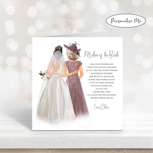 Carte de mariage de la mère de la mariée, poème de mariage de la mère de la mariée, à ma mère le jour de mon mariage, carte souvenir de mariage personnalisée pour maman