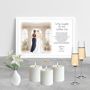 Impression encadrée A4 à ma fille de maman le jour de votre mariage, cadeau de la mère à la mariée, souvenir de mariage personnalisé