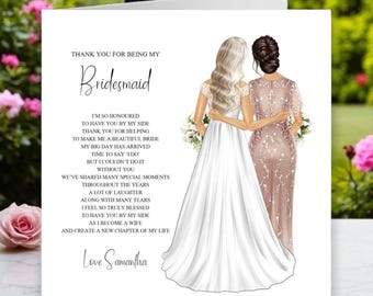 Personalized Bridesmaid Thank You Card: Keepsake Gift